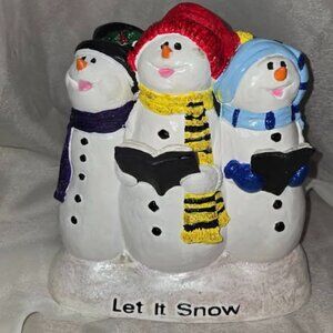 VTG 3 Snowmen Singing Figurine Let It Snow Ceramic Multicolor Hand Painted